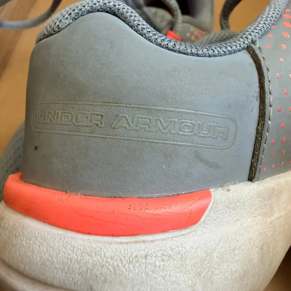 Under Armour Unisex Kids Sneakers Athletic Tennis Shoes Tie Closure Gray Orange